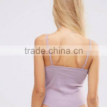 China Women Cami Bodysuit In Rib Plain Sexy Slip Custom Size One Piece Bodysuit photo-2