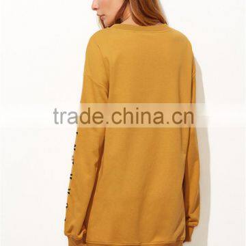 Custom Design Women Letter Embroidered Drop Shoulder Slit Sweatshirt Dress Pullover Split Sides Hoodies photo-2