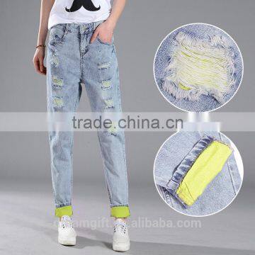 2016 New Fashion Brand Blue Jeans Women Slim Jeans Female Comfortable Stretch Pencil Pants Hole Beggar Women