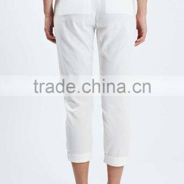Plain White Tapered Leg Women Casual Cotton Pant Trousers New Design photo-3