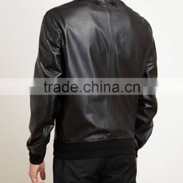 High Quality Men's PU Leather Ribbing Collar and Bottoms Warm Jacket photo-3