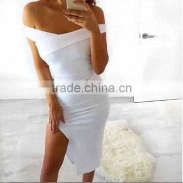 Sexy Off Shoulder Dresses Women Summer Side Slit Dresses Party Night Bodycon Dress photo-4