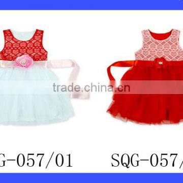 Fancy Summer Little Girls Frock Design Sleeveless Lace Newborn Baby Size Party PomPom Tutu Dress With Flower Belt