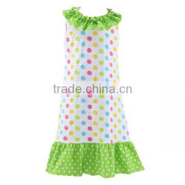 Whosale boutique kids clothing with paintall patterns and lime collar ruffle and hemline baby dresses girl maxi dresses