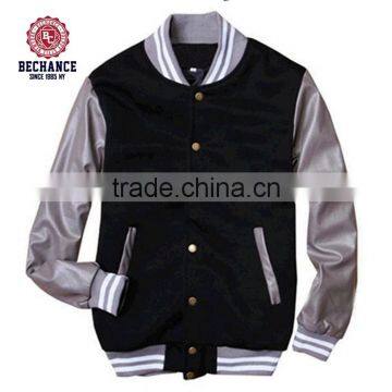 Men leisual wool varsity baseball jacket sweater suit with leather sleeves