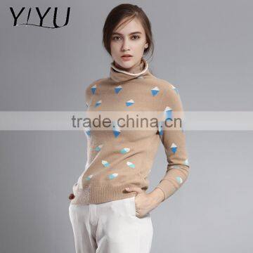 Customized Winter Women Turtleneck Jacquard Knit Pattern Cashmere Sweater photo-3