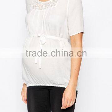 Elegant Semi-sheer Pleated Lace Detail Maternity Wear Wholesale Tank Top
