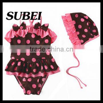 Polka Dot Cute Piece Swimsuit Children Swimwear With Swimming Cap photo-2