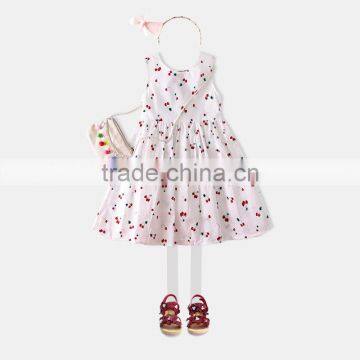 Factory supply full cherry printing lovely dress for little girls