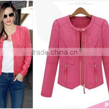 Pink color!women wear leather fashion jacket