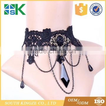 Lace items black stone pendant necklace decorated collar chain retro fake collar lace bridal choker