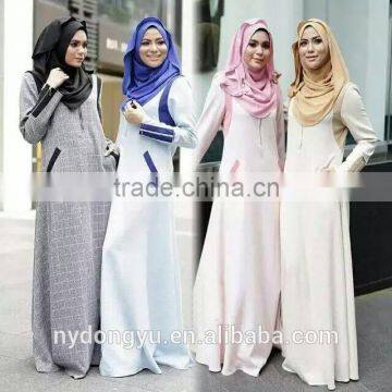 Grey Check Casual Sunshine Hemp Muslim Dress/ Muslim Islamic Fashionable Abaya Kaftan Dresses/fancy dl Islamic Muslim Dress photo-3