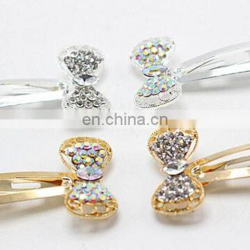 Rhinestone Bow Baby Snap Clip Glitter Sparkling Beaded Hair Pin Silver Gold Baby Barrettes