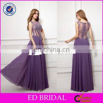 CE133 Charming Sexy A-Line Transparent Corset Prom Dress With Beading Purple Chiffon Evening Gown