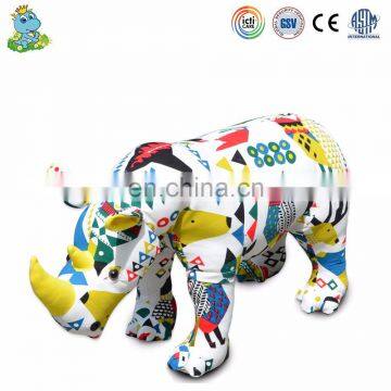 Custom plush colorful plush rhinoceros riding toy for kids