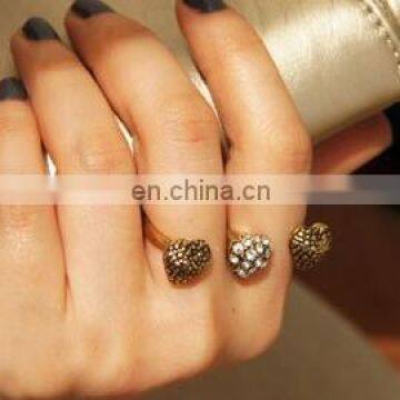 2017 New Fashion Three Heart Simulated Diamond Two Finger Rings Fashion Retro Double Finger Open Ring Classic Fashion photo-6