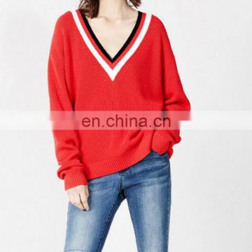 Color block details Women casual V neck Oversize sweaters