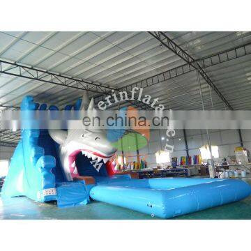 inflatable water slide, big water slides shark, shark water slide with pool