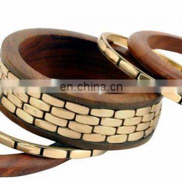 Vintage Design Wood Brass Inlay Bangles Set