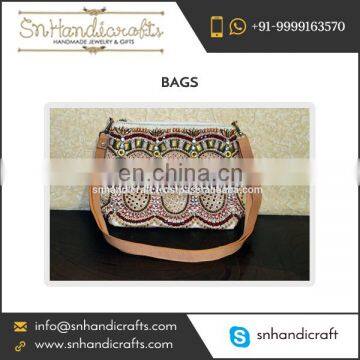 Antique Embroidered Tan Color Handmade Bag at Low Price