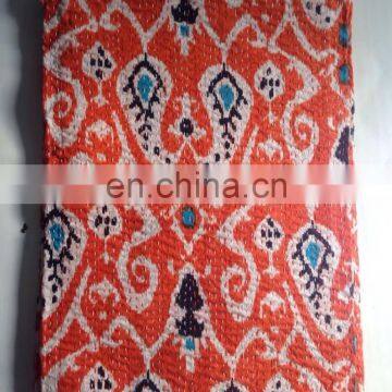 Twin kantha Quilt Orange Ikat Paisley Kantha quilt Textile Vintage Kantha Throw Cotton