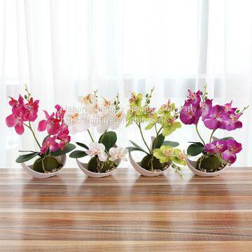 Creative Decoration Artificial Plants 3 Branches Silk Orchid Pot