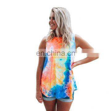 Summer Sleeveless Tops Tee Tie Dye T-Shirt Lady Top