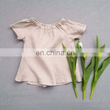 2020 Hot Sell  Children Girls Cotton Clothes Top Solid Color Baby  Girls Linen T Shirt