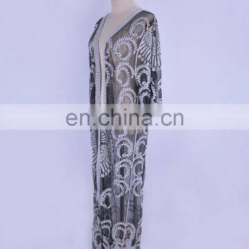 Новый сексуальный прозрачный вырезной вышитый длинный кимоно-кадиган 2019 года. Летние пляжные вещи для женщин: топы и блузки из chiffon-шитца photo-5