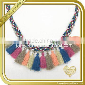 Wholesale vintage style braided cord fashion oversized necklace with tassel FT-013