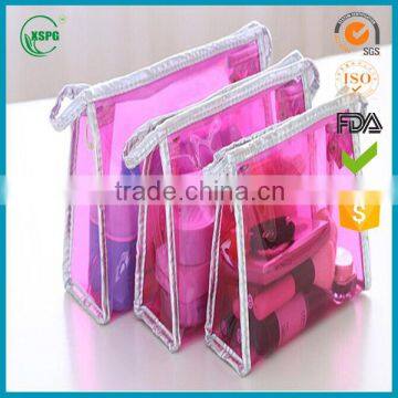 OEM translucent plastic pvc cosmetic ziplock bag with handle