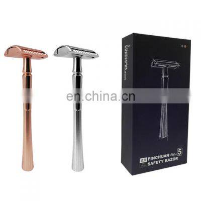 Skin Care Reusable Sustainable Eco Friendly Stainless Steel Rose Gold Double Edge Safety Shaving Razor photo-5