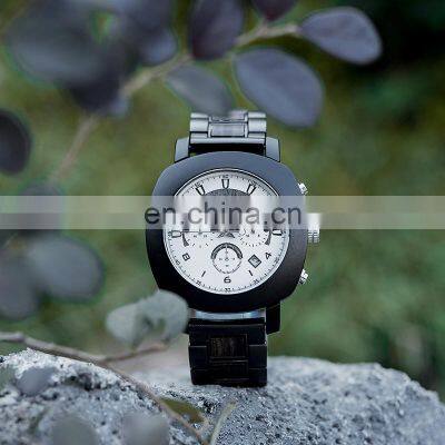 BOBO BIRD Wood Watch Men Stopwatches Handmade Chronograph Quartz Watches Square Wristwatch Gift for Male Dropshipping photo-2