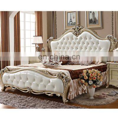 Royal Solid Wooden Modern Classic Leather Bed Hand Carved Luxury King Size Bed Wood Beds