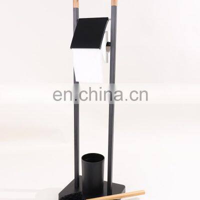 Bamboo Standing Black Bathroom Toilet Brush Holder photo-5
