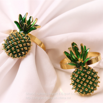 Green And Gold Colored Pineapple Metal Napkin Ring With Diamond Wholesale photo-3