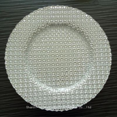 Custom 13 inches Elegant Glass Silver Decorative Plates Wedding Round Dinner Charger Plates