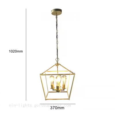 Industrial Vintage 3 Light Chandelier Gold Metal Cage Farmhouse Ceiling Lighting Hanging Fixtures for Dining Room Kitchen Foyer photo-2
