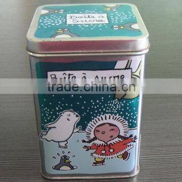 square shape tea tin box with hinged lid