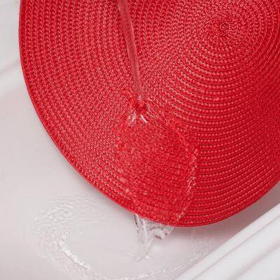 4 Pack Red Round Place Mats Pot Holders Wicker Tablemats Boho Braided Heat Resistant Mats, Plate Chargers for Table photo-4