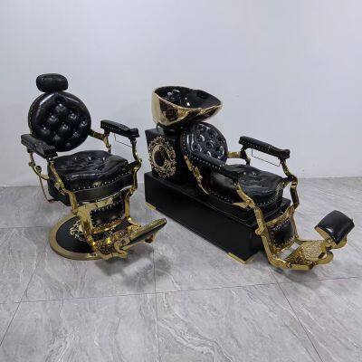 Luxury Beautiful White and Gold Shampoo Chair With Sink & Faucet Reclining Chair for Hair Salon photo-5