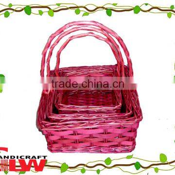 tall wicker basket,wicker basket with handle,holiday basket,set of 3 willow&woodchip basket,