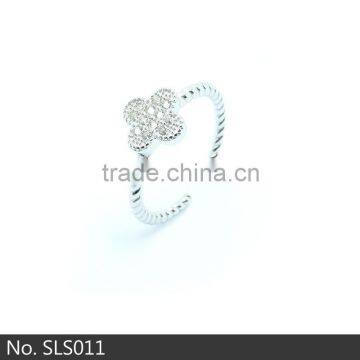 Blin-bling texture open rhodium plated Four Leaf Clover shaped silver rings