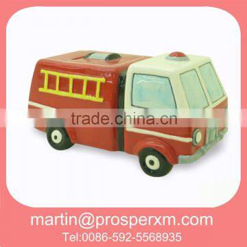 Cut wholesale ceramic coin bank fire engine shaped