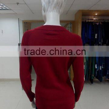 Diamond Stitch and Beading on Front 12gg V Neck Long Sleeve Kintted Sweater Pullover photo-4