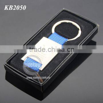 Black Box Packing Rectangle Zinc Alloy Custom Automobile Sales Servicshop Logo Blue Woven Tape Ribbon Promotion Key Ring Metal