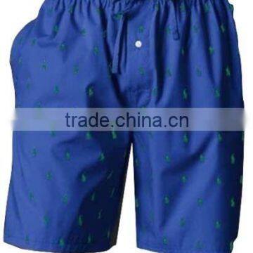 Men's blue cotton woven lounge sleep shorts