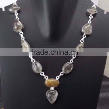 Golden Rutile Necklace plated 925 Sterling Silver 40 Gms 18-20 Inches