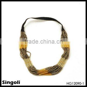 multi layers seed bead with gold bugle headband