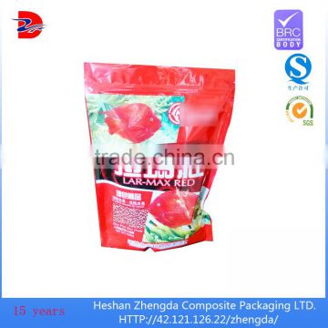 stand up plastic fish feed bag design with zipper, pack feed additives